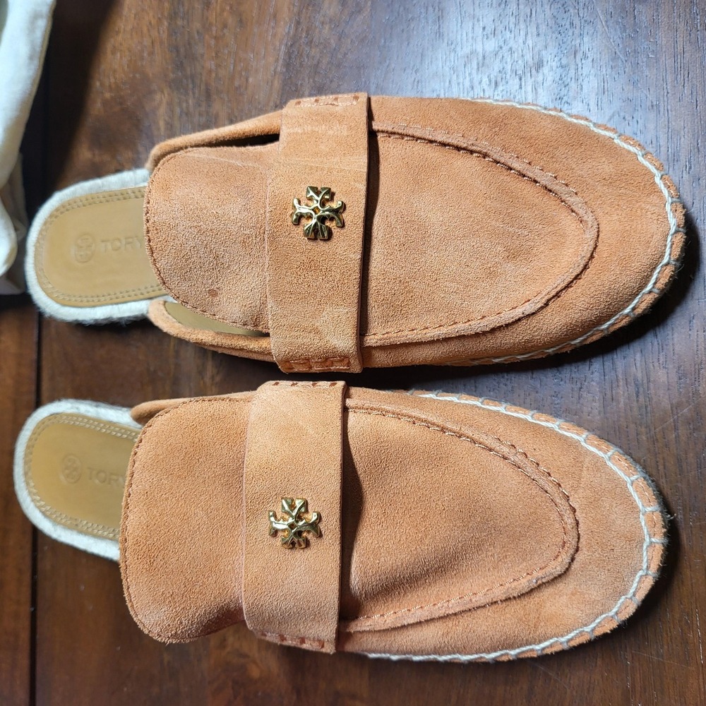 Tory Burch Shoes Womens Size 8.5 Orange Suede Loafer Espadrille Mules Slip On